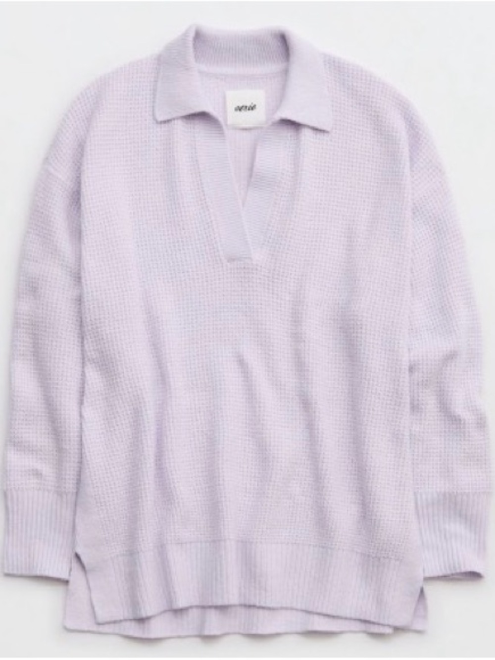 aerie Lavender Collared V-Neck Knit Sweater